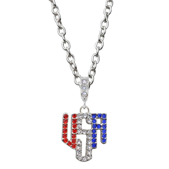 Ritzy Couture American Flag Multi Color Charm Pendant Necklace (Silvertone) - Picture 1 of 7